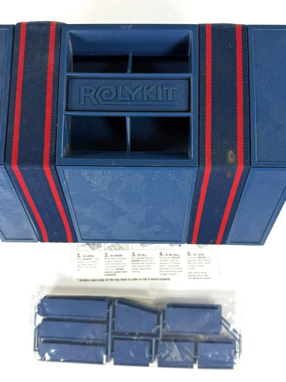 1990's Rolykit Blue Roll Up Storage Box Craft Case Jewelry Sewing Fishing Tools